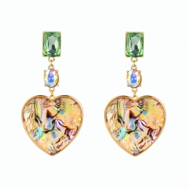 Geometric diamond-studded abalone shell inlaid heart-shaped pendant earrings female european and american fashion earrings