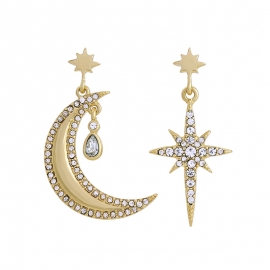 Alloy diamond star and moon asymmetric earrings female temperament korean fashion net red earrings