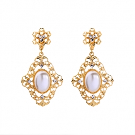 Baroque hollow flower pearl inlaid earrings earrings female european and american style fashion temperament earrings