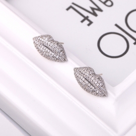 S925 silver needle sexy lips diamond earrings korean ins fashion wild earrings
