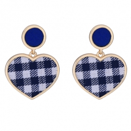 925 silver needle creative fresh plaid cloth heart-shaped earrings female cute and generous korean version ins fashion trendy ear jewelry
