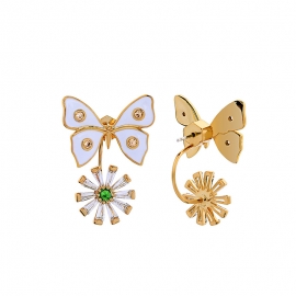 925 silver needle dripping butterfly flower diamond earrings earrings female japanese and korean fashion earrings