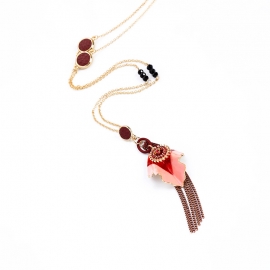 Enamel drip oil flower tassel inlaid diamond pendant necklace women european and american fashion long sweater chain accessories