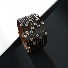 Cross-border source bohemian multi-layered bracelet, wide-edge zircon leather bracelet, one piece delivery at night market