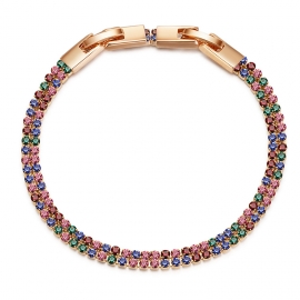 European and american fashion jewelry exquisite double row color diamond bracelet zircon copper k gold plated bracelet cross-border hot selling jewelry