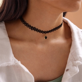 Ladies korean style hollow lace five-pointed star pendant necklace