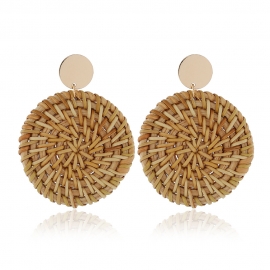 Ethnic style retro geometric vine hand-woven earrings european and american cross-border beach style exaggerated rattan earrings