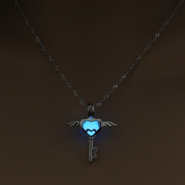 Wish aliexpress luminous necklace hollow angel key cage diy pendant european and american accessories christmas gifts