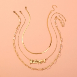 European and american cross-border multi-layer metal gothic letter necklace creative hot selling diy can be matched with stacked necklaces