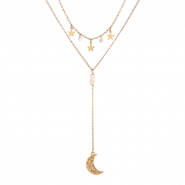 European and american ins hot-selling necklace women light luxury design moon star combination double chocker necklace