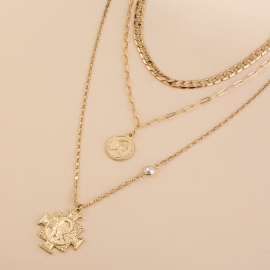 European and american trend fashion new products personality wild thick card neck chain accessories retro roman coin multilayer necklace ins