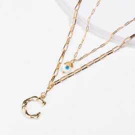 European and american fashion hot-selling 26 english alphabet pendant jewelry hand-wound devils eye double necklace wholesale