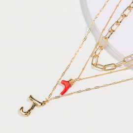 Hot selling 26-letter multi-layer necklace in europe and america fashion natural coral all-match pendant factory direct christmas accessories