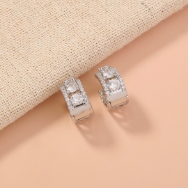 European and american amazon hot-selling jewelry, simple and luxurious temperament, large gemstone copper inlaid zircon ear buckle earrings female