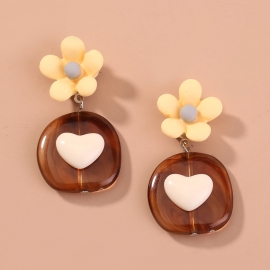 European and american fashion jewelry vintage amber little yellow flower peach heart cute soft girl fresh earrings earrings