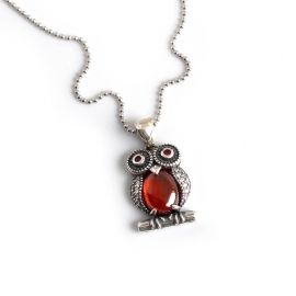 Red diamond owl s925 sterling silver necklace pendant jewelry female