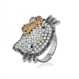 The new cute cat ring female micro inlaid full of diamonds live mouth ring ring classic fashion jewelry