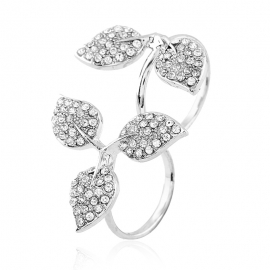New style personality leaf alloy double ring with diamonds, european and american jewelry fashion temperament ring jewelry foreign trade wholesale