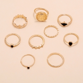 Fashion ring wish hot sale retro exaggerated geometric diamond ring combination 9 piece set ring