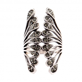 Personalized creative double-winged ring explosion style retro zinc alloy diamond ring foreign trade european and american jewelry