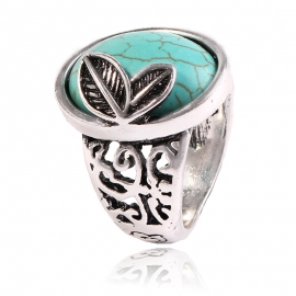 European and american popular jewelry high-grade leaf ring hot oval turquoise index finger ring