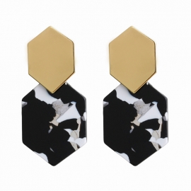 New simple hexagonal diamond metal earrings geometric acrylic pendant acetate plate long earrings