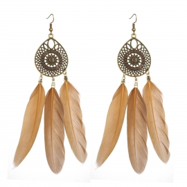 Cross-border retro ethnic hollow feather earrings long tassel earrings