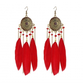 Retro feather earrings, explosive chain tassel earrings, bohemian ethnic earrings wholesale