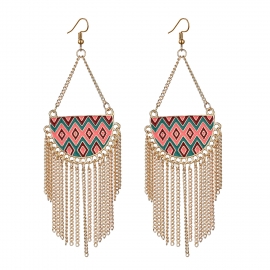 European and american semicircle striped oil drop vintage earrings bohemian long chain tassel earrings wholesale factory