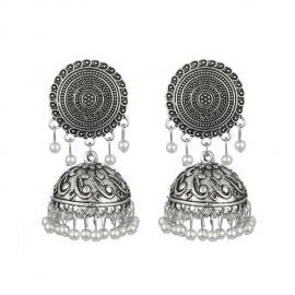Indian style alloy pearl bells exotic exaggerated ethnic style creative earrings