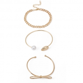 European and american cross-border jewelry, creative wild geometric jewelry women, simple knotted shell pearl bracelet set