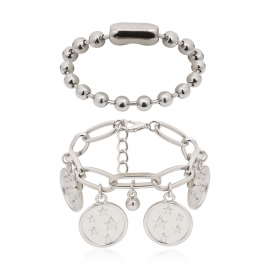 European and american cross-border jewelry personalized round bead chain geometric jewelry female simple star embossed pendant set bracelet