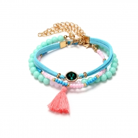 European and american cross-border jewelry handmade ethnic style wild hand ornaments multi-element accessories green diamond multilayer bracelet