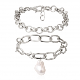 European and american cross-border jewelry, personalized wild outline metal jewelry female open geometric hollow pearl pendant bracelet