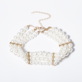 European and american cross-border jewelry, simple and creative handmade all-match necklace women, exaggerated temperament, multi-layer pearl geometric necklace