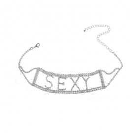 European and american cross-border jewelry sexy nightclub trendy items accessories full of diamond letters sexy short necklace women