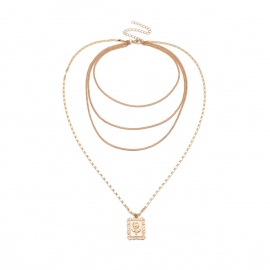 European and american cross-border fashion jewelry simple multi-layer pendant necklace multi-layer chain rose id clavicle necklace