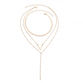 European and american cross-border jewelry, simple, simple and multi-element set of items, v-letter sequins, multi-layer clavicle necklace