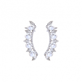 Creative design silver needle earrings net red pearl earrings personality wild cold temperament ear bone clip