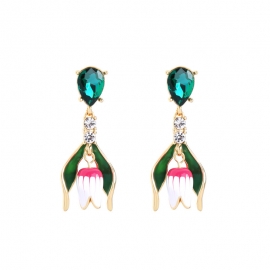 925 silver needle long enamel oil drop flower earrings with diamonds earrings female european and american style earrings