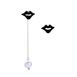 Stud earrings female personality dripping red lips asymmetrical pearl earrings 2020 new trendy all-match ear jewelry