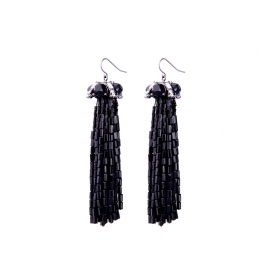 Textured black crystal rice bead tassel earrings female temperament super fairy european and american wish cross-border popular jewelry