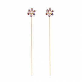Long exaggerated flower pearl earrings with diamonds, female japanese and korean face thin fashion earrings