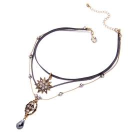 Multi-layer temperament star drop pendant choker collar banquet dress necklace female