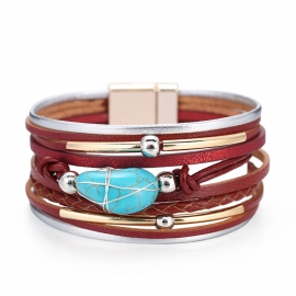 European and american bracelets bohemian ethnic style multilayer leather turquoise beaded bracelet amazon hot bracelet