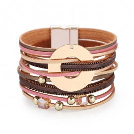 Explosive bohemian style multi-layer wide side bracelet fashion crystal genuine leather magnetic buckle bracelet wholesale