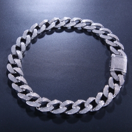 Hip hop zircon 2cm wide zircon cuban necklace bracelet set pav&atilde;&copy; zircon miami necklace mens bracelet