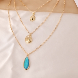 Fashion personality beach style ladies semi-precious stone turtle conch pendant multilayer necklace