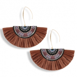 Fashion trend new ethnic style retro tassel surafi grass ear jewelry exaggerated fan-shaped tassel embroidery earrings