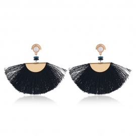 Bohemian folk style retro creative new products wild fan-shaped long tassel earrings female fashion exaggerated earrings